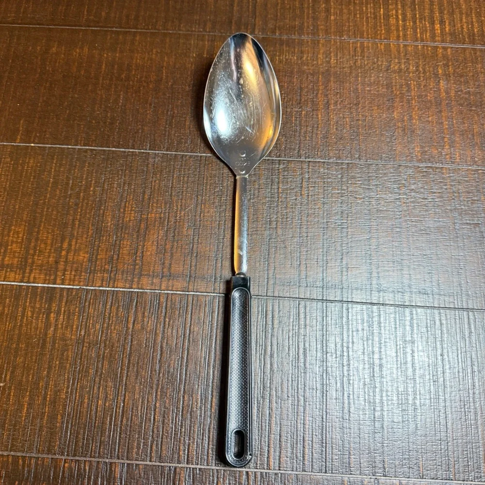 Vintage EKCO USA Stainless Steel Basting Spoon Black Plastic Handle 12 Inch